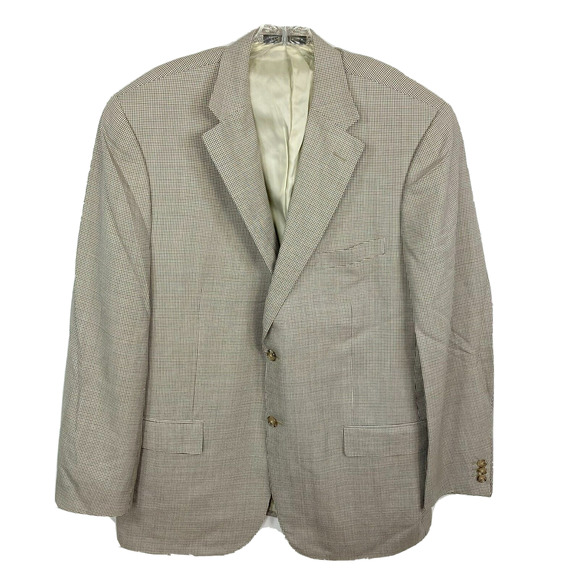 Corneliani Blazer Jacket 46R Beige Brown Houndstooth Plaid  Sport Coat Wool Silk - Picture 1 of 9